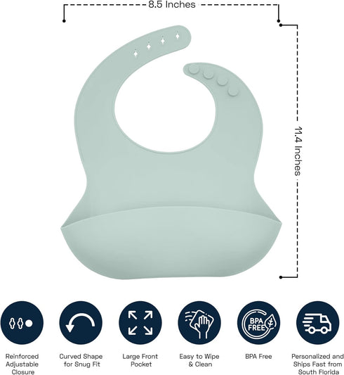 Set Personalized Silicone Bib and Spoon with Custom Name, Babies/Toddlers Durable Adjustable with Pocket for Baby Boy