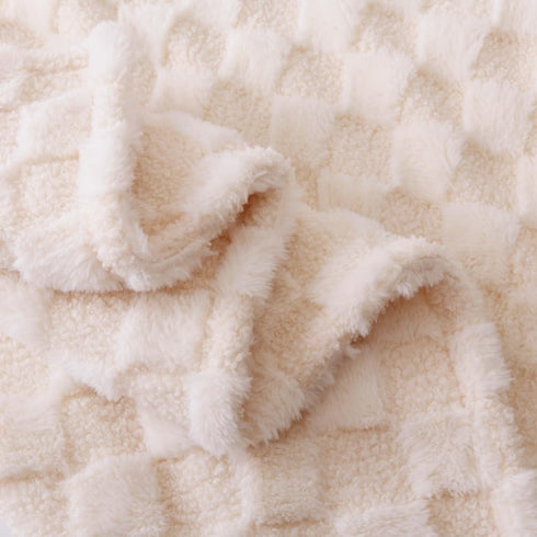 Checkered Baby Blanket Neutral, Ultra Soft Fuzzy 30 x 40 Inches Cozy Reversible Bed Blanket for Toddlers Infant