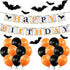 Halloween Party Decorations - Orange Black Latex Balloons, Happy Birthday Banner, 32pcs Black Vampire Bats