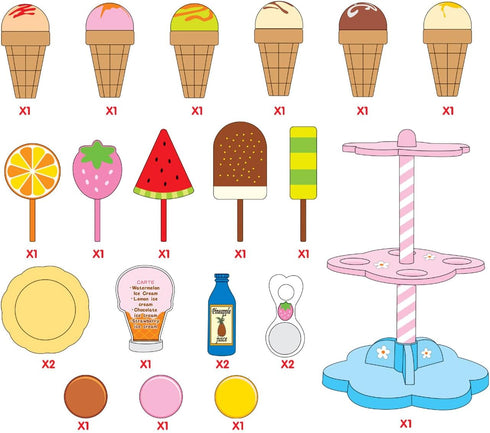 PowerTRC 22 Pcs Sweet Treats Ice Cream & Desserts Tower Playset for Kids' Adventures