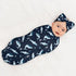 Osvbs Set Sharks Ocean Animal Baby Stuff Swaddle Blanket Wrap Baby Newborn Blanket Soft Stretchy with Headband Hat Gift