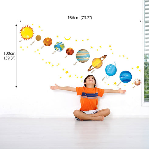 Decowall DS8-1307 Planets in The Space Kids Wall Decals, Peel and Stick Removable Stickers for Nursery