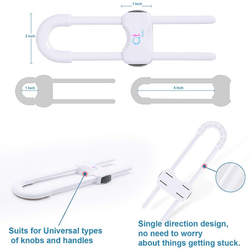 Closet (Pack 4, QT BABY Baby Proofing Cabinet Locks | Adjustable U Shaped Baby Safety Latches for Drawers, Fridge