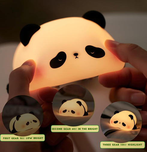 Dimmable HAPPYBAG Panda Gifts, Cute Rechargeable Panda Lamp for Kids Room, Silicone Touch Night Light for Baby Nursery