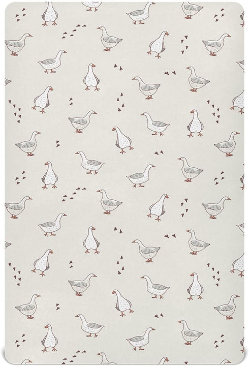 SDMKA Goose Farm Animals Crib Sheets for Boys Girls - Portable Microfiber Fitted