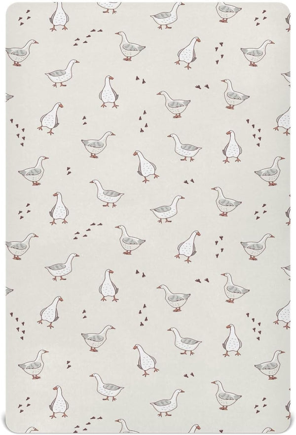 SDMKA Goose Farm Animals Crib Sheets for Boys Girls - Portable Microfiber Fitted