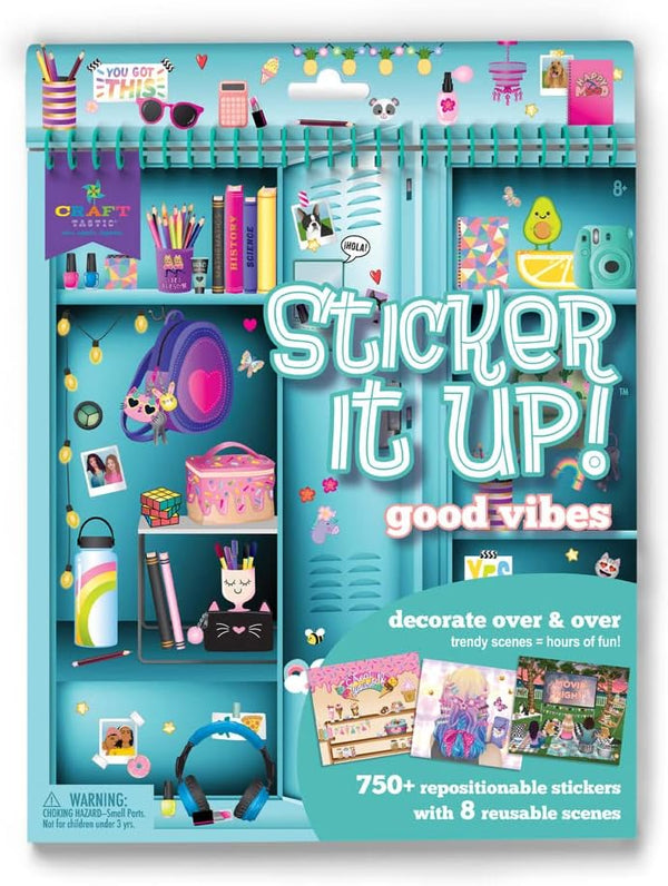 Craft-tastic Sticker It Up! Reusable Sticker Book for Kids with 750+ Repositionable Stickers on 8 Scene Pages