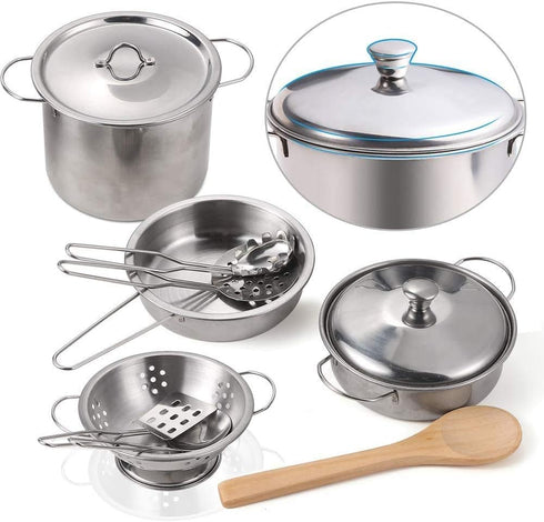 Set Set KODATEK Play Kitchen Accessories, Kids Kitchen Pretend Play Toys, Kitchen with Stainless Steel Cooking Utensils