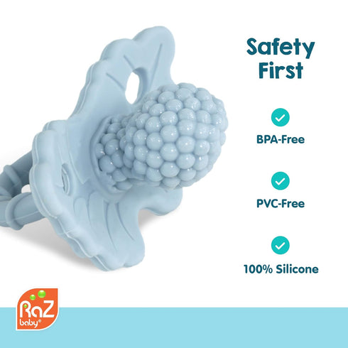 RaZbaby RaZberry Silicone Baby Teether Toy - Berrybumps Soothe Babies Sore Gums - Infant Teething Toy - Hands Free
