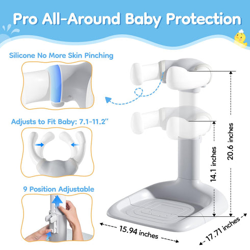 LimboGlow Anti-Pinch 6-36 Upgraded Baby Shower Stand with Silicone & Anti-Slip Base, Adjustable Height Baby Bath
