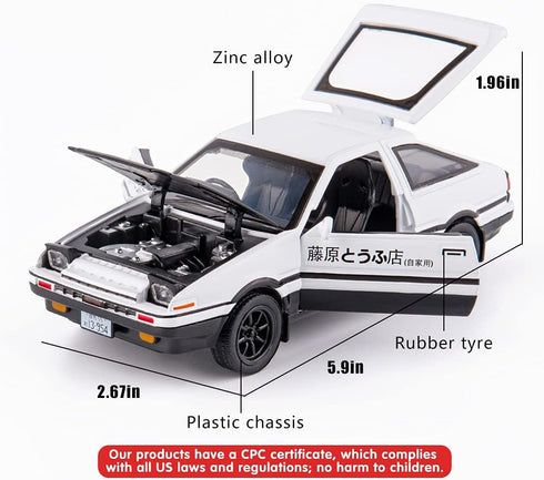 BDTCTK 1/32 AE86 Initial D Model Car - Zinc Alloy Pull Back Toy Car with Sound and Light for Kids (Black)