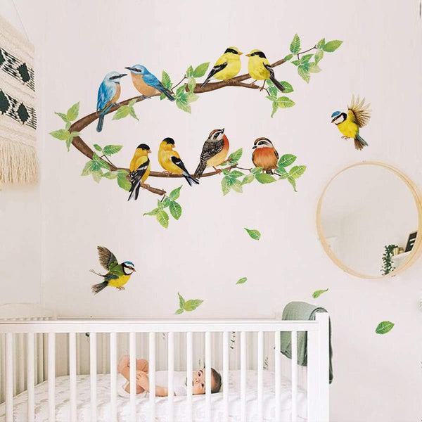 Robin Birds Wall Stickers, Tree Branch Wall Decals for Kids Bedroom and Living Room Nursery Art Decor