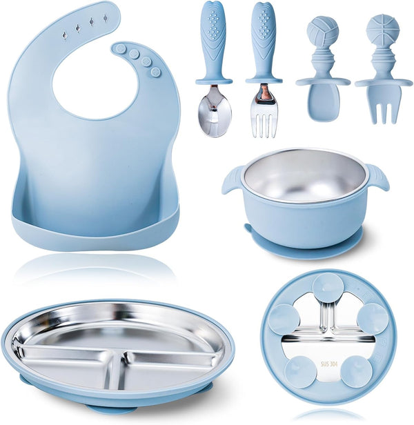 HORNORM 7 Pieces 304 Stainless Steel Baby & Toddler Feeding Set - Suction