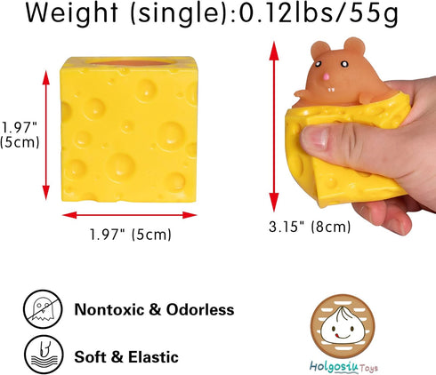 Holgosiu Squishy Mouse Toy, Cheese Stress Ball, Squeeze Cheese Fidgets, Novelty Toy for ADHD, ADD, OCD