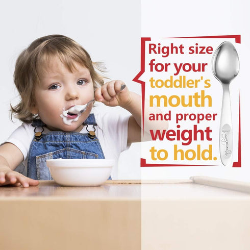 4 Piece Stainless Steel Toddler Utensil Set, Safe Kid Silverware Set for Self Feeding, Cartoon Toddler Forks and