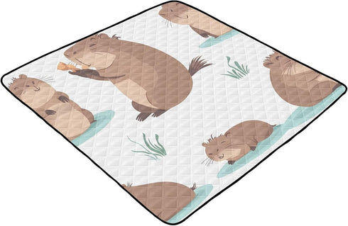 Bokkoy 50x50 inches Beavers at Play Baby Gyms Play Mat, Polyester Lightweight Quilted Cushion, Waterproof Surface, Soft