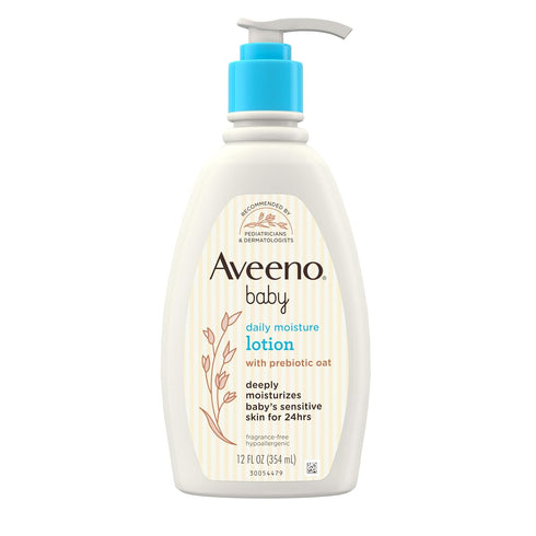 Johnson & Johnson 12 oz Aveeno Baby Daily Moisture Body Lotion for Sensitive Skin, Hypoallergenic Moisturizing Baby