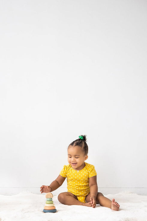 Pearhead Wooden Stacking Rainbow Toy, Montessori Toy for Baby and Toddler Ages 12+ Months, Interactive Stackable Rings