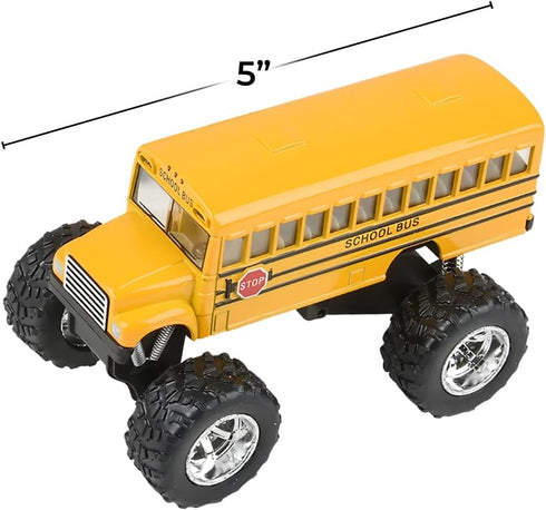 Rhode Island Novelty 5 Inch Die-cast Metal School Bus, Big Wheel Monster Truck, One School Bus