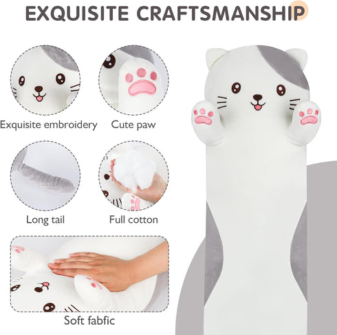 28 inch Cat Plush Body Kitty Pillow, Soft Giant Doll Cute Kitten Squishy Cat Stuffed Animal Toy Gifts for Kids