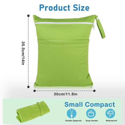 Angel Love Baby Cloth Diaper Wet/Dry Bags, 2 Pack with Zippered Pockets, Waterproof for Travel, Beach, Pool, Gym