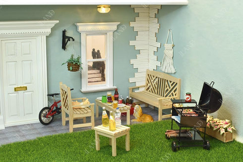 1:12 6pcs) iLAND Dollhouse Furniture and Accessories on Scale incl Dollhouse Patio Tables & Garden Chairs & BBQ Grill