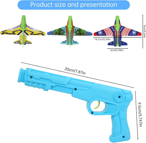12 Pack Airplane Launcher Toys for Kids, 2 Launchers and 10 Foam Gliders, Indoor Outdoor Flying Party Favors