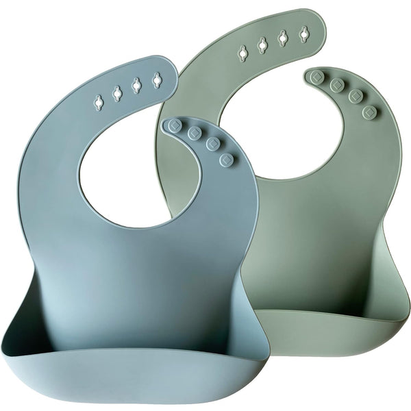 Moonkie Silicone Baby Bibs Set of 2, BPA Free Soft Adjustable Fit Waterproof Feeding Bibs for Babies and Toddlers