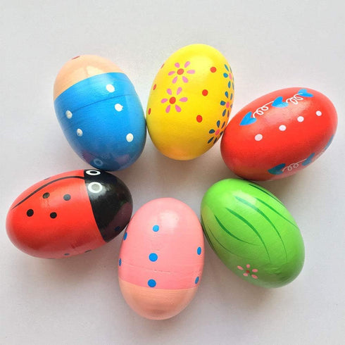 JoFAN 6 Pack Wooden Percussion Musical Shake Eggs Shakers for Kids, Christmas Stocking Stuffers Gifts