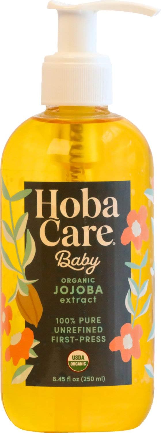 HobaCare Organic Jojoba Baby Oil with Pump Dispenser, 8.45 oz, Pure Natural Unrefined