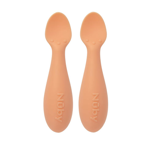 Nuby Silicone Mini Spoons (2-Pack) for Baby-Led Weaning, 4+ Months, Orange