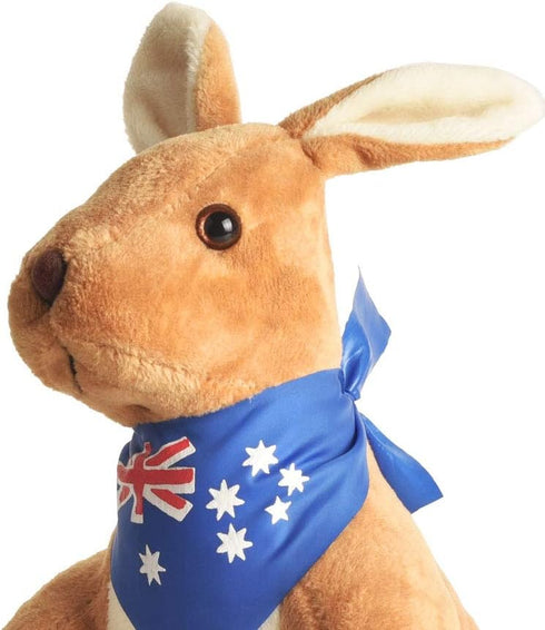 BOHS Kangaroo Stuffed Animal Toy with Joey in Pouch and Australia Scarf - Soft and Cuddly Plush Toy for Kids - 11.8 Inches