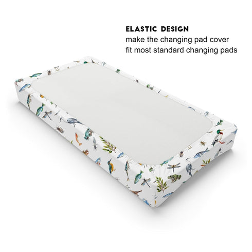 Wildlife Pond Changing Pad Covers, Soft Breathable Sheets for Boy Girl with Wild Animals, 32''x16''
