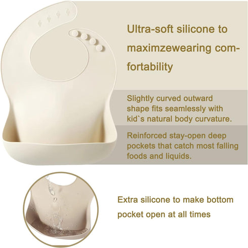PandaEar Silicone Baby Bib for Girls Boys - Adjustable Waterproof Eating Bibs, BPA Free, Large Pocket Food Catcher