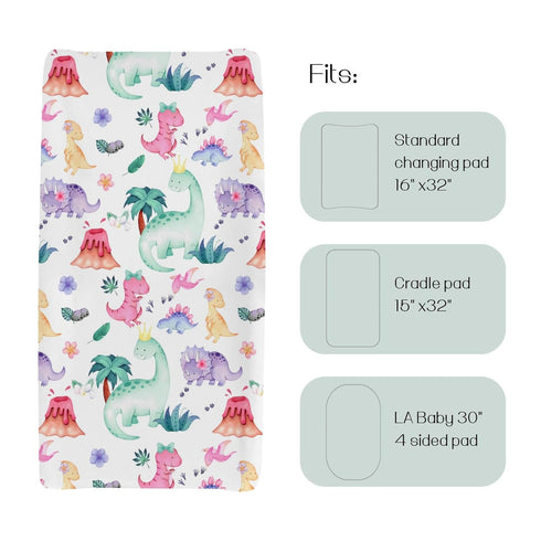 Girls Dinosaur Changing Pad Cover for Baby, Pink Purple Dino Animal Tropical Diaper Change Table Covers