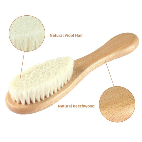 Baby Hair Brush and Comb Set (4-Piece) - Wooden Beechwood Brush Set for Newborn