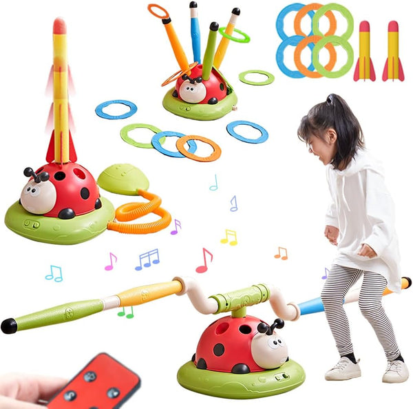 Pobaiyi 3 in 1 Musical Jump, Toss Ring Game and Stomping Launch Rocket