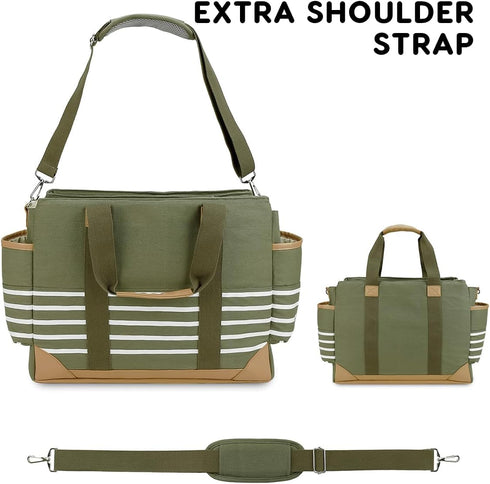 SONARIN Mummy Canvas Diaper Bag Tote,Large Capacity Travel Baby Nappy Changing Bag Messenger Bags with Stroller Straps