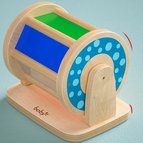 Tummy 1-3 Dailyfunn Montessori Toys Wooden Spinning Drum Time Floor Mirror Toy for Babies Toddlers Years Old