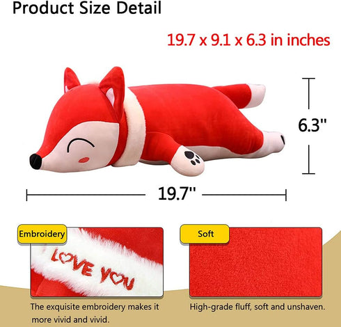 Stuffed Fox Animal Plush Toy, 20 Inches Red Large Soft Cuddly Pillow Cushion for Kids Room Decor