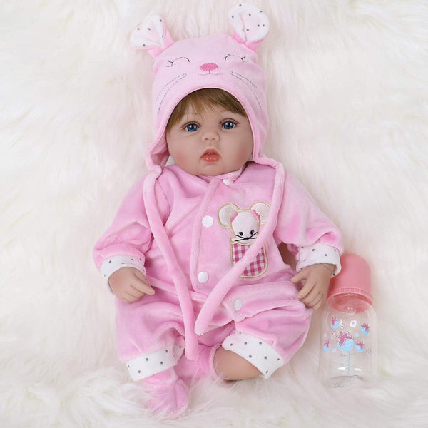 ENADOLL 16 inch Reborn Baby Doll, Realistic Silicone Vinyl Pink Mouse, Weighted Soft Body Gift Set for Ages 3+