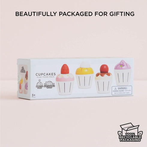 (TV331) Le Toy Van - Adorable Honeybake Petit Four Cupcakes | Childrens Wooden Food Pretend Toy Cakes | Birthday Cake