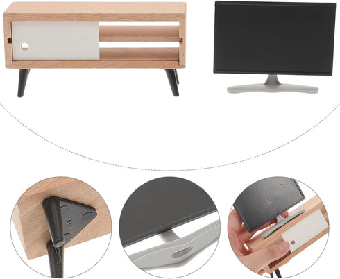 NUOBESTY Dollhouse Miniature TV: Model with Television Cabinet, Doll House Furniture for Living Room
