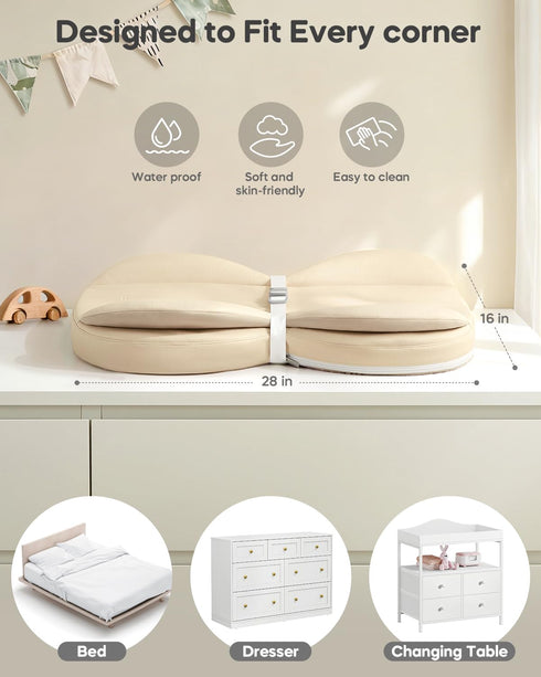 28"16", Baby Changing Pad, Waterproof Wipe-Clean PU Leather with High-Density Foam, Non-Slip Contoured Cushioned Edges