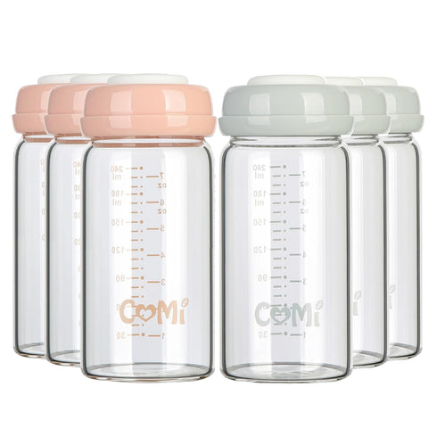 COMI Wide Neck Glass Breastmilk Collection n Storage Bottle, 6 Packs, 8oz
