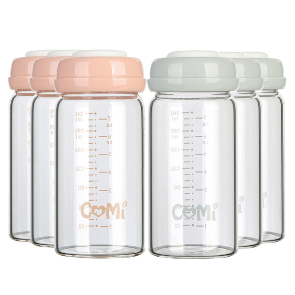 COMI Wide Neck Glass Breastmilk Collection n Storage Bottle, 6 Packs, 8oz