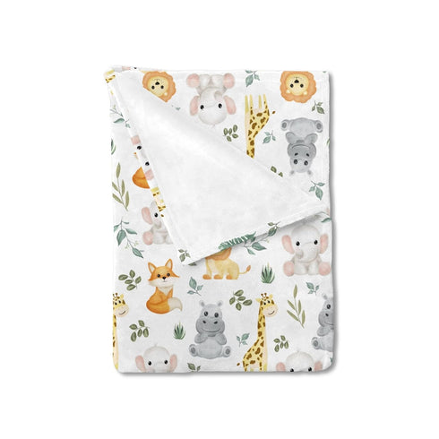 Jungle Safari Animals Baby Blanket for Boy Girl - Flannel Swaddle Blanket with Elephant Lion Giraffe Hippo Fox 30x40