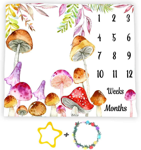 Mushroom Theme Baby Monthly Milestone Blanket, 48x40in Soft Flannel, Newborn Mom Gifts, Age Growth Tracker