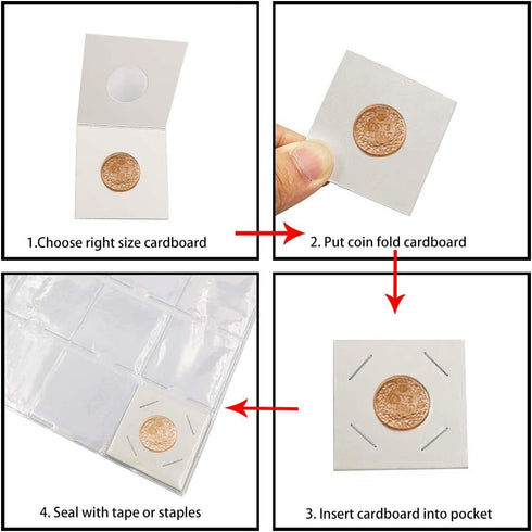 Coin Flips for Half Dollars - 50 PCS Cardboard Holders for 2x2 inch Pockets, 31.5mm/1.2inch