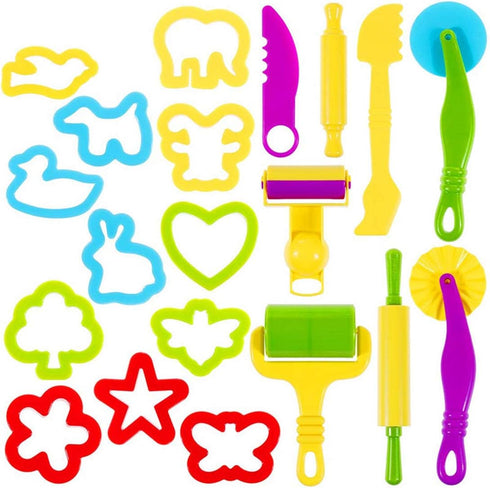 Playdough Tools 20 PCS Set for Kids - Various Shape Playdough Cutters and Rollers, Random Color